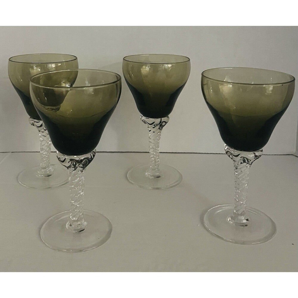 Mid Century Sasaki Coronation Champagne Coupes Gray Smoke Art Cocktail Glass (4)